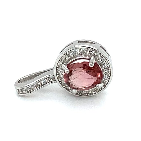 Pink Tourmaline .89ct White Gold Silver Pendant - Picture 1 of 6